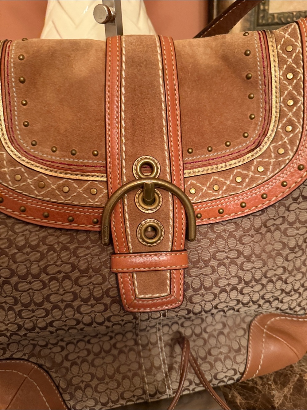 Coach Vintage Signature Soho Crossbody Buckle Suede Studded Bag & Wristlet - Picture 3 of 17